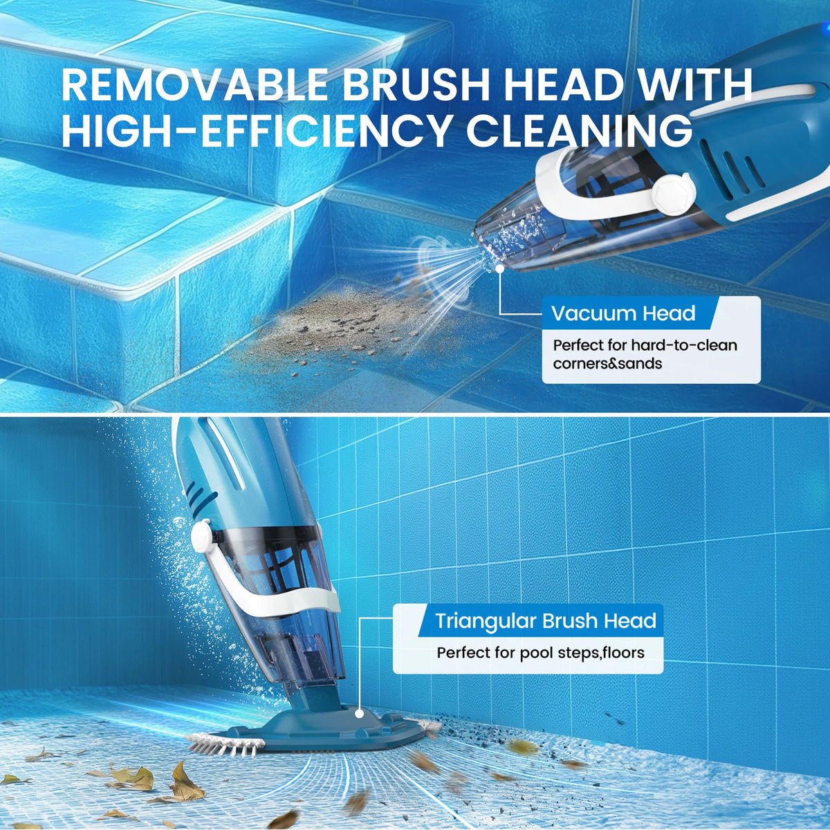 Cordless Pool Vacuum Cleaner, Handheld Pool Vacuum with 80-Minute Runtime for Above & In-Ground Pools, Spas and Hot Tubs, Strong Suction Power, Fast Charging