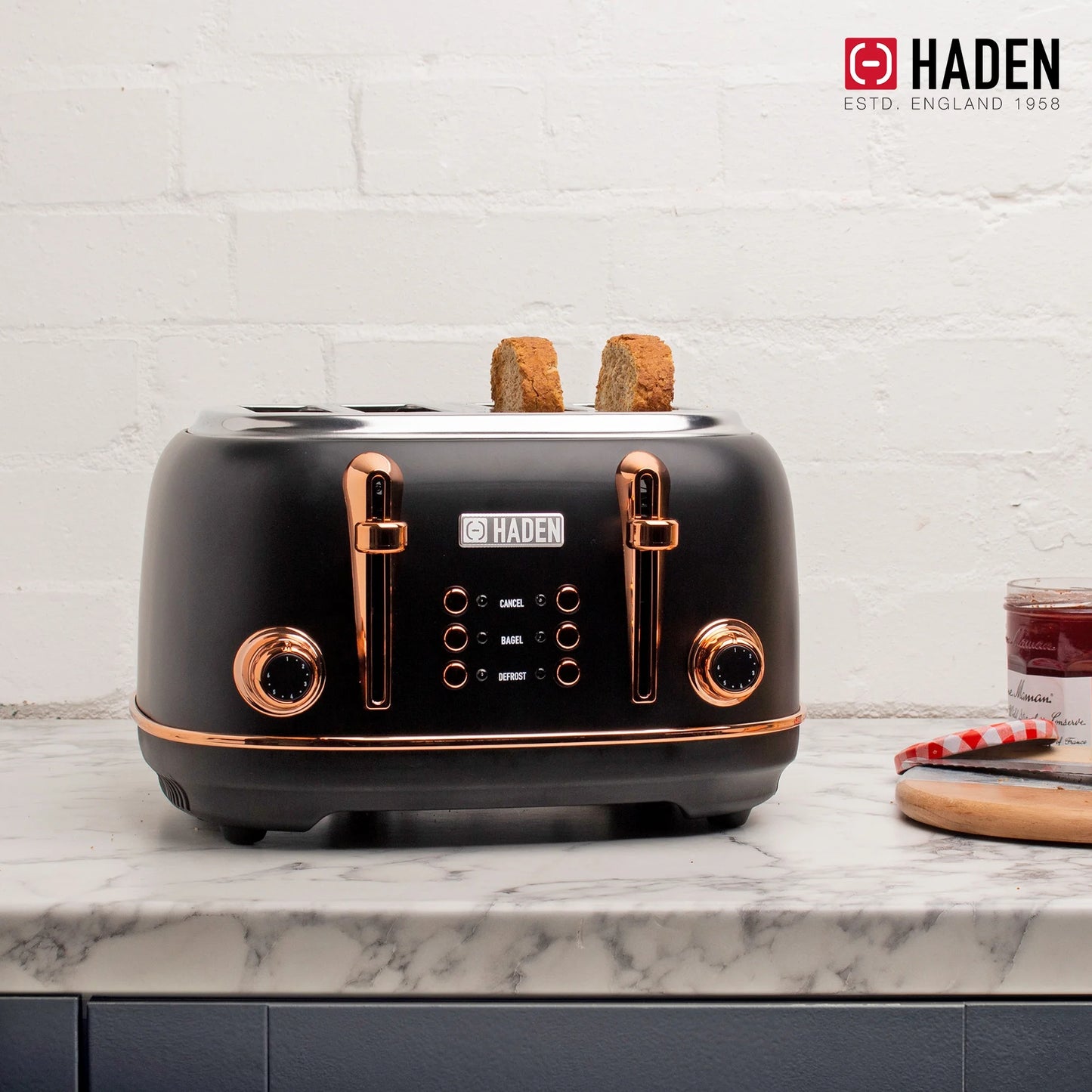 Haden Heritage 1500 1.7 Electric Kettle, Matte Black Finish with Copper Accents