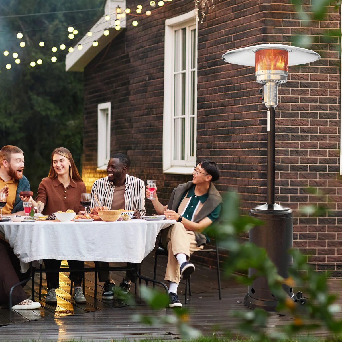 Nuu Garden Pyramid Patio Heater with Wheels, 48,000 BTU Outdoor Heaters for Outside Use, Quartz Glass Tube Propane Heater, Black
