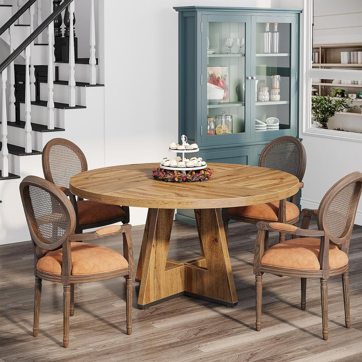 Tribesigns Round Dining Table for 4, Grey Kitchen Table 47 Inch Farmhouse Wood Kitchen Dinning Table for Kitchen Living Room