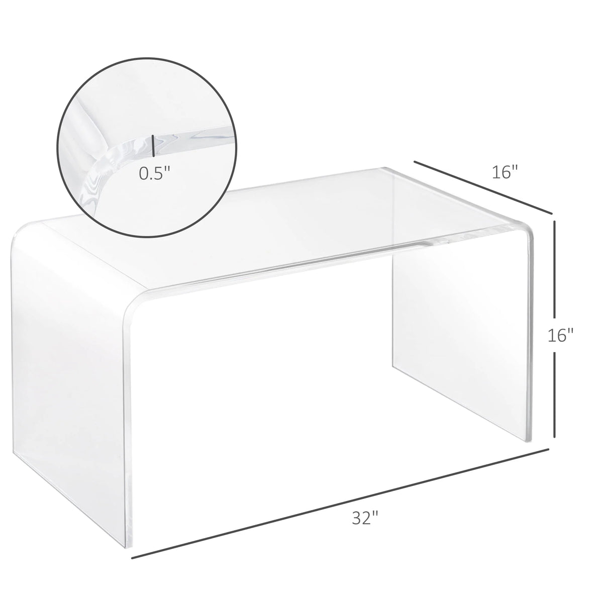 HOMCOM 32" Long Rectangle All Acrylic 15mm Thick Waterfall Coffee Table, Clear