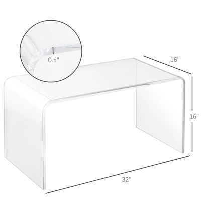 HOMCOM 32" Long Rectangle All Acrylic 15mm Thick Waterfall Coffee Table, Clear