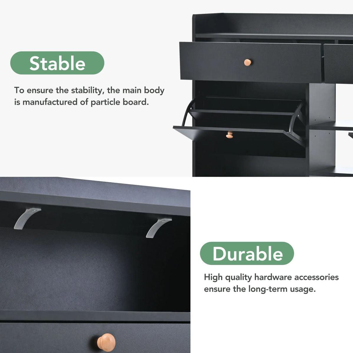Aukfa Shoe Cabinet with 4 Flip Drawers and 2 Storage Drawers- Black