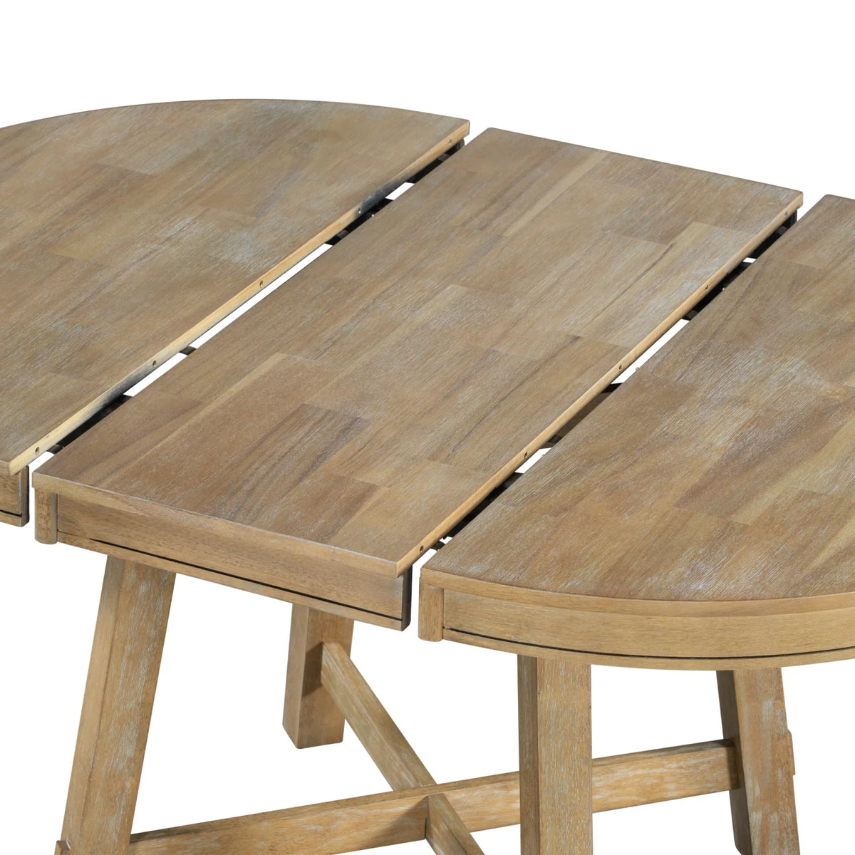 Harper & Bright Designs Round Extendable Dining Table Set for 4, 5 Piece Farmhouse Wood Dining Table Set with 4 Upholstered Dining Chairs, Natural Wood Wash