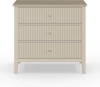 May Color Large White 3 Drawer Dresser Set of 2 with Fluted Panel, Modern Chest of Drawers with Silent Slide Drawers, Wood Accent Nightstand with Storage for Bedroom Living Room, Hallway