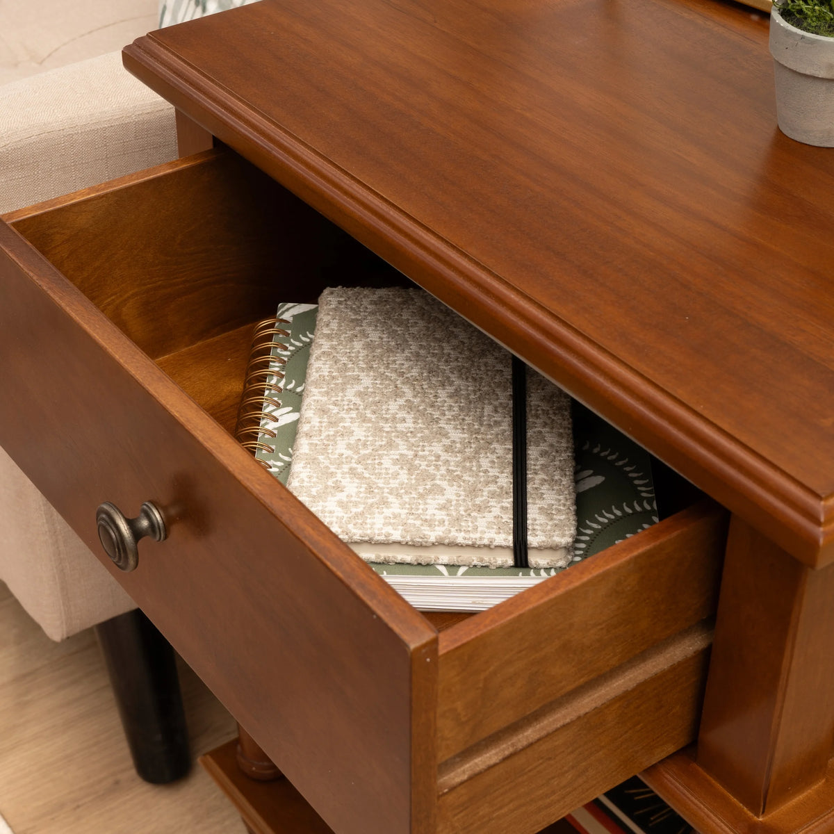 Powell McGhie Single Drawer Indoor End Table with Shelf, 26" Tall, Natural