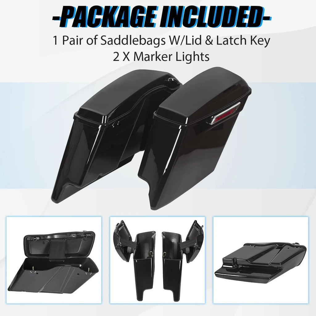 Kojem Hard Saddle Bags for 1993 - 2013 Harley Road King Glide Vivid Black Lockable Saddlebags