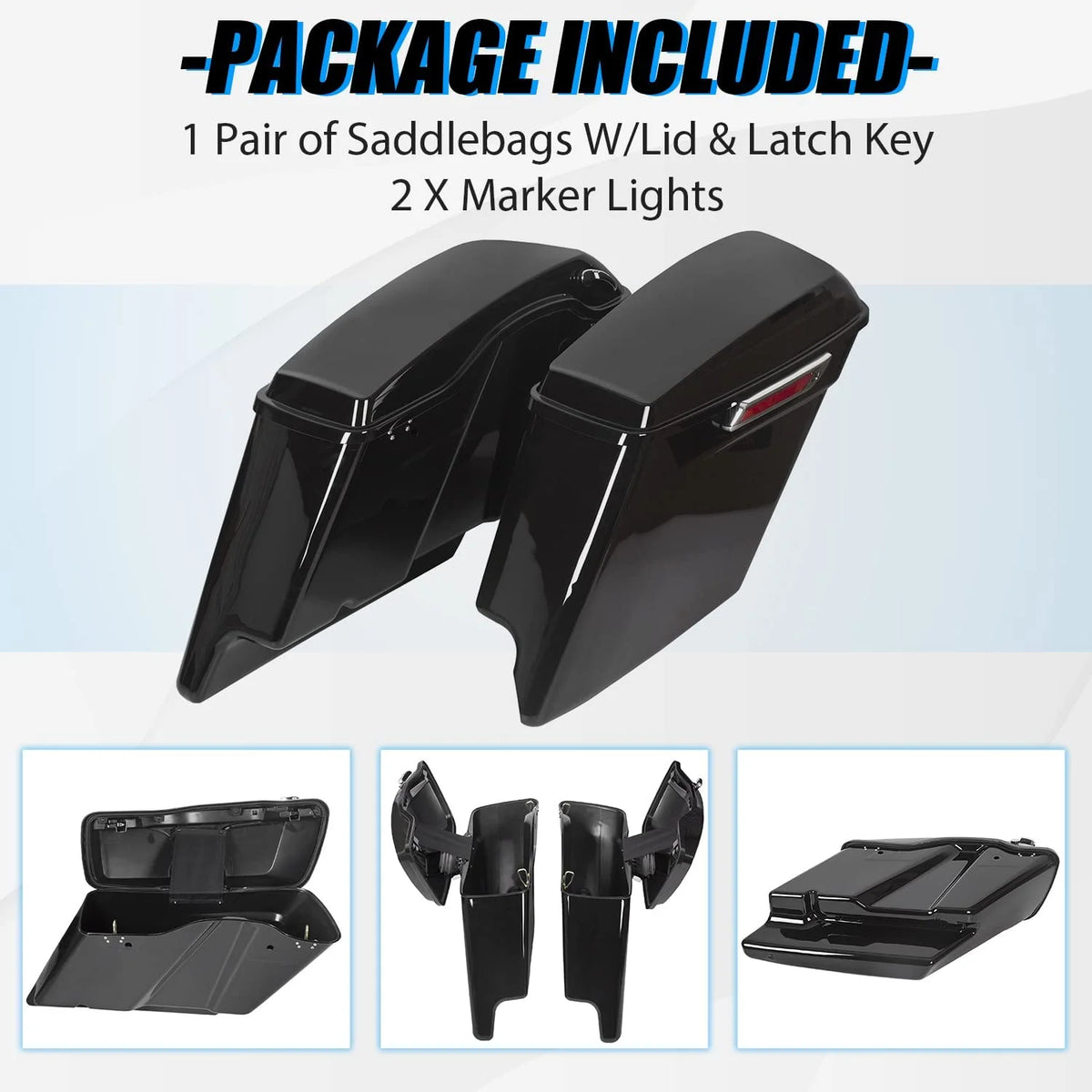 Kojem Hard Saddle Bags for 1993 - 2013 Harley Road King Glide Vivid Black Lockable Saddlebags