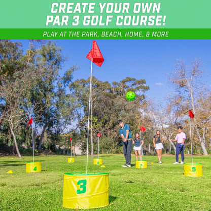 GoSports Yard Links Golf Game with 6 Buckets,  Backyard Practice Golfer Game, Tee Markers and 6 Balls