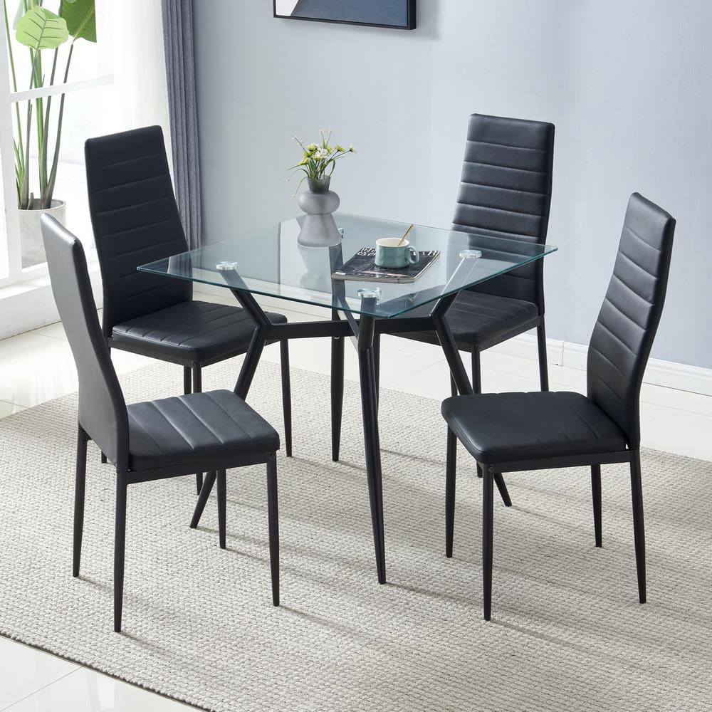Zimtown Set of 4 Dining Side Chairs PU Leather Elegant Design Home Kitchen Furniture Black