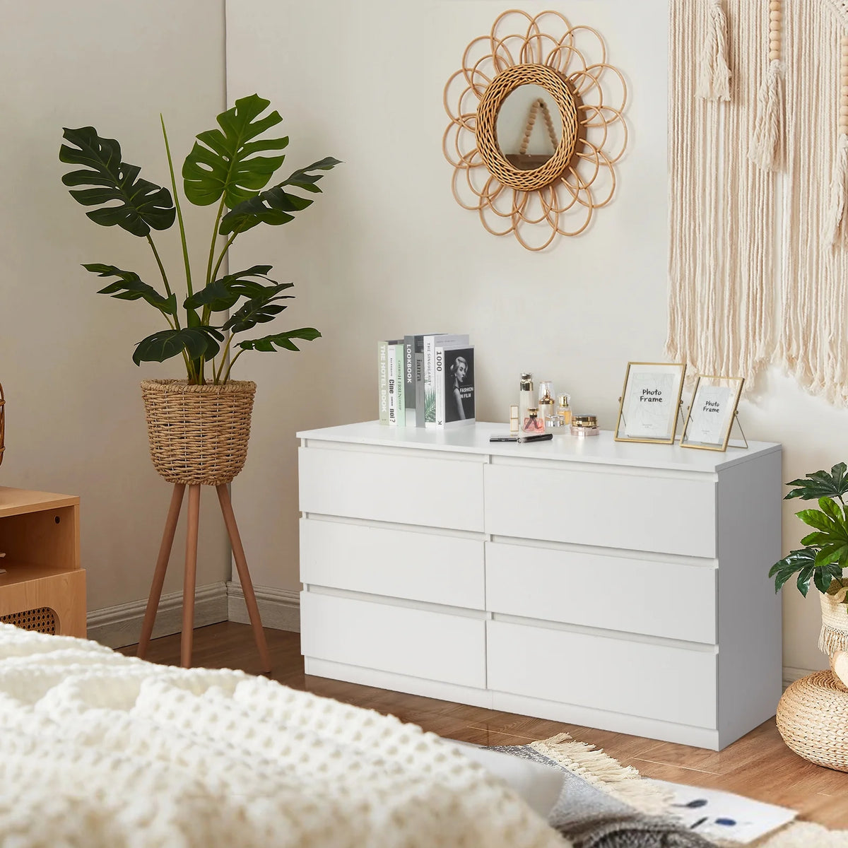 Ktaxon 6 Drawer Double Dresser Wood Dresser Storage Cabinet Drawer Organizer Chest Of Drawers, White