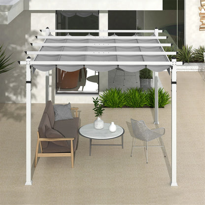 Gymax 12' x 10' Outdoor Pergola w/ Retractable Canopy Aluminum Frame Anchors Patio Grey