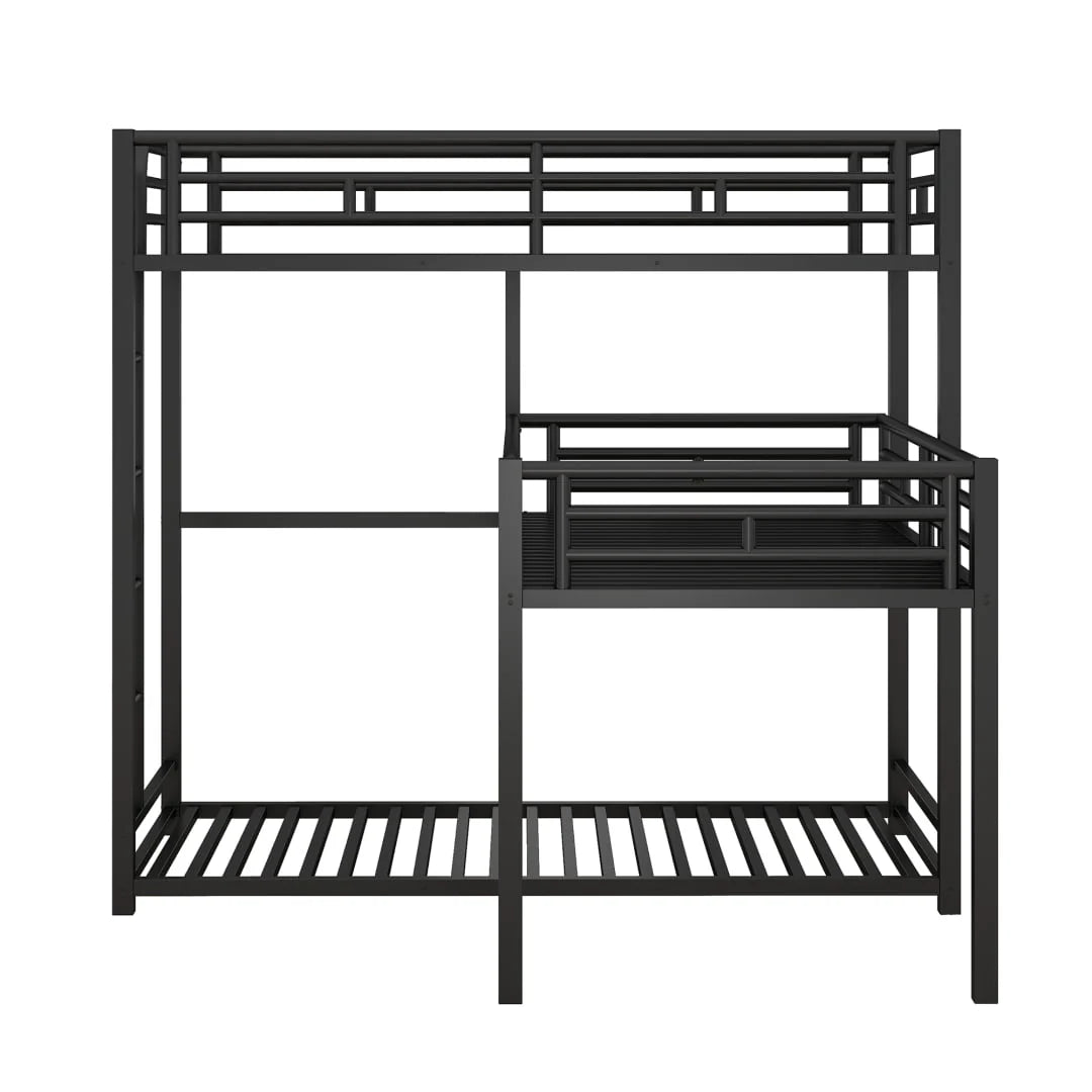 L Shaped Triple Bunk Bed for 3, Metal Triple Twin Size Bunk Beds Frame with Integrated ladder and Full-length Guardrails, Corner Triple Bunk Beds for Kids,Teens and Adults, Black