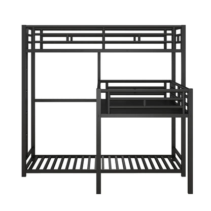 L Shaped Triple Bunk Bed for 3, Metal Triple Twin Size Bunk Beds Frame with Integrated ladder and Full-length Guardrails, Corner Triple Bunk Beds for Kids,Teens and Adults, Black