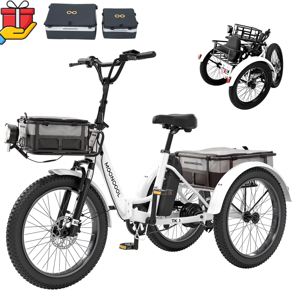 ABORON 3.0 Fat Tire Electric Trike for Senior Foldable E-Bike, 500W Motorized Tricycle Adult 20" Folding 3 Wheel Electric Commute Bike Trike w/48V Battery and Storage Baskets,
