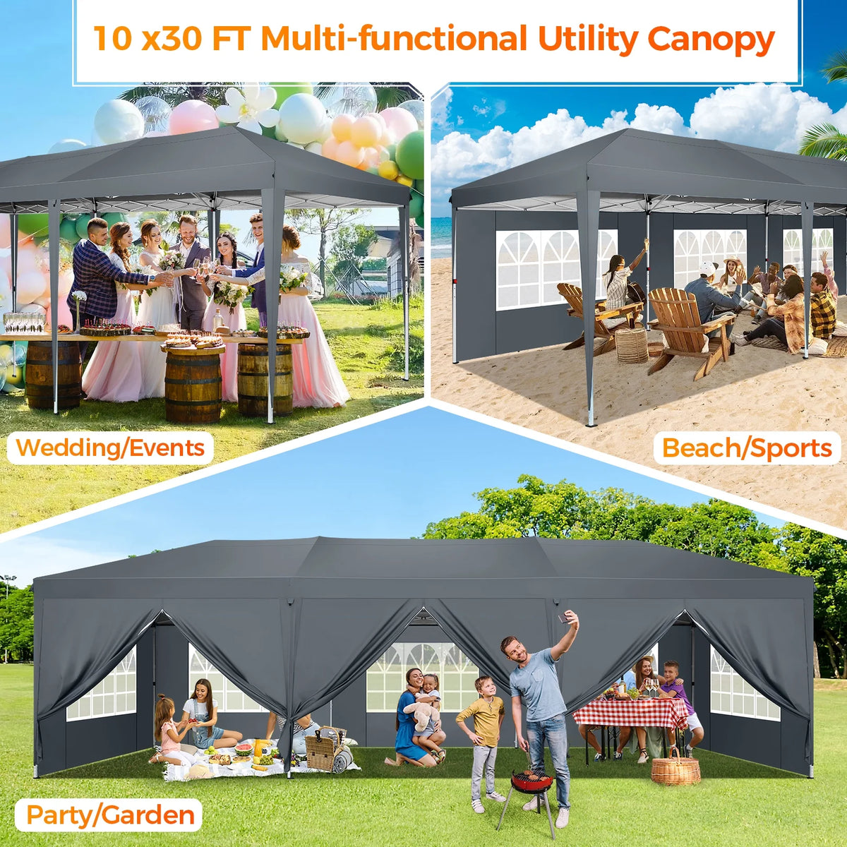 SANOPY 10'x10' EZ Pop Up Canopy Tent Outdoor Party Instant Shelter Portable Folding Beach Canopy with 4 Sandbag & Carrying Bag, Black