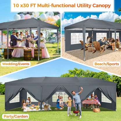 SANOPY 10'x10' EZ Pop Up Canopy Tent Outdoor Party Instant Shelter Portable Folding Beach Canopy with 4 Sandbag & Carrying Bag, Black