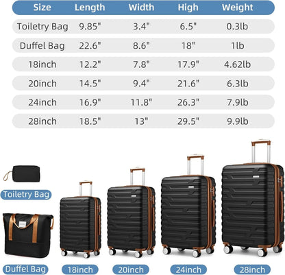 6-Piece Hardshell Luggage Set with Expandable Spinner Suitcases & TSA Lock, 25% Extra Capacity, Duffel Bag & Toiletry Kit, Cream ABS Suitcases