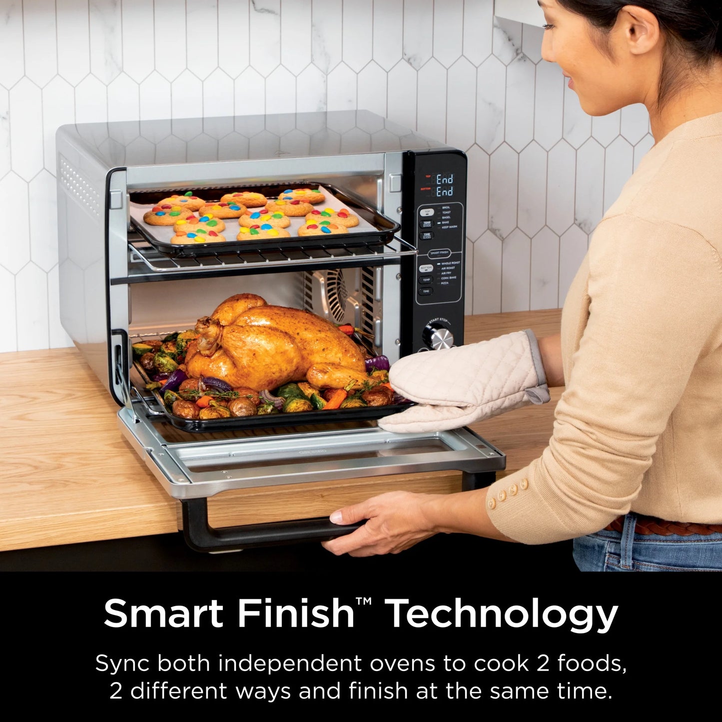 Ninja 10-in-1 Air Fryer, Double Door Toaster Oven with FlexDoor, FlavorSeal & Smart Finish, Rapid Top Convection and Air Fry Bottom, Bake, Toast, Air Fry, Pizza and More, Stainless Steel, DCT400