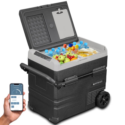 PFRIGO 48 Qt Portable 12v Rolling Cooler with LED Touch Panel, Black