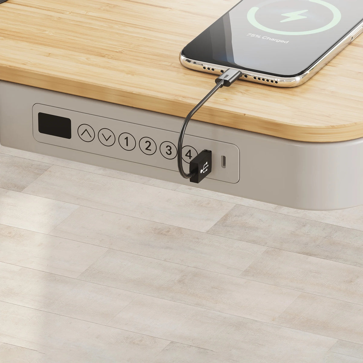 FLEXISPOT 48" W Home Office Height Adjustable Standing Desk White and Maple with USB Charge Ports and Embedded Drawer