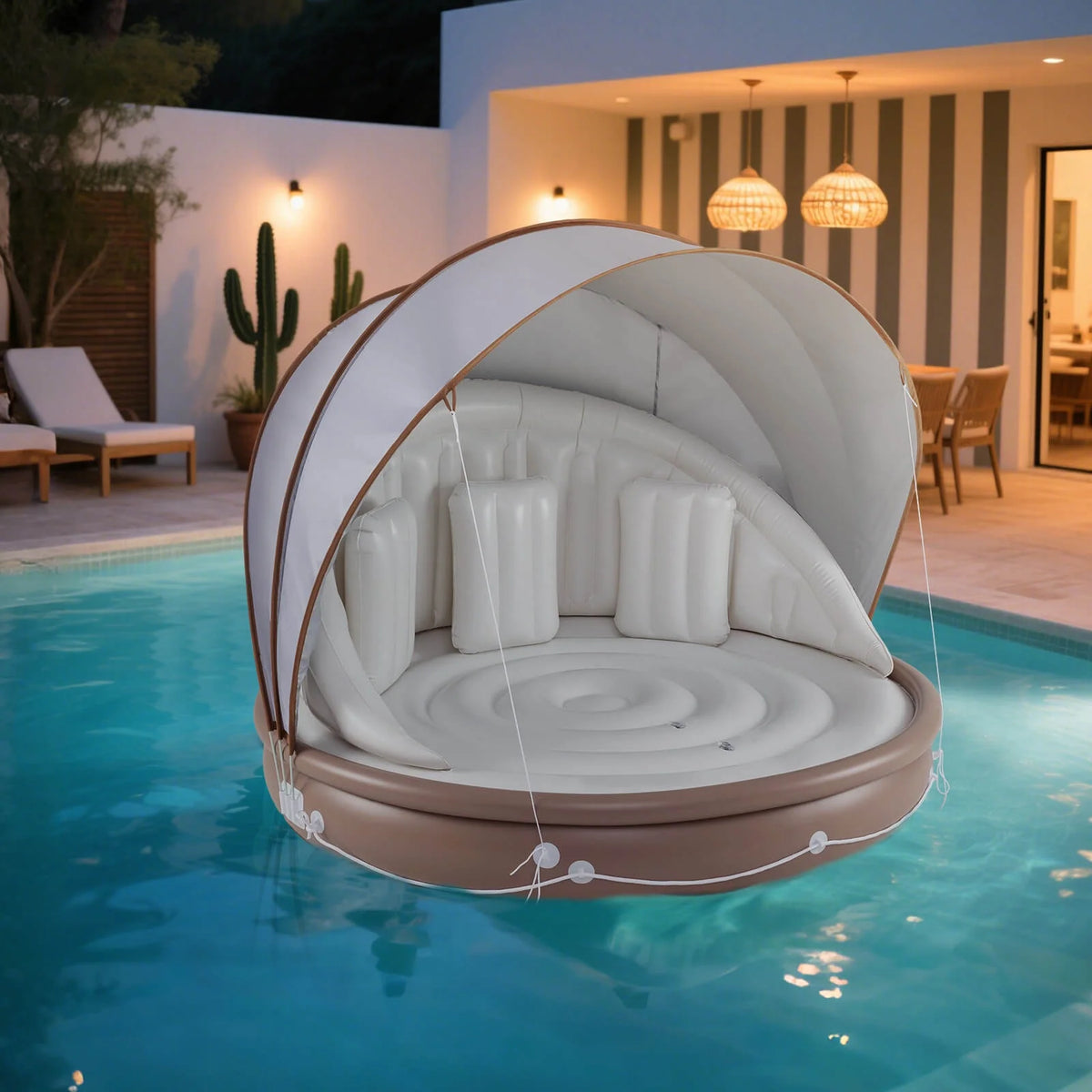 Costway Canopy Inflatable Pool Float Lounge Swimming Raft