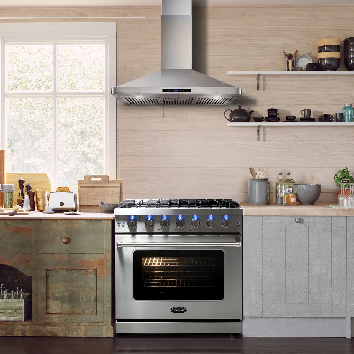 Cosmo 36 Inch 6 Cubic Foot Gas Range Convection Oven with 6 Italian Burners