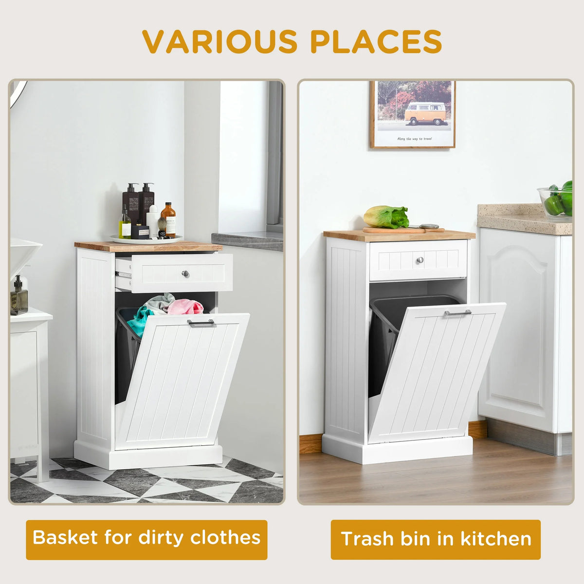 HOMCOM Kitchen Tilt Out Trash Bin Cabinet, Free Standing Recycling Cabinet