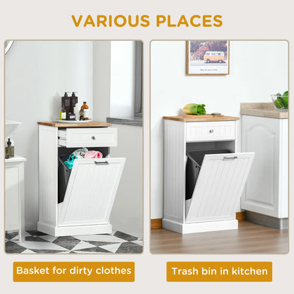 HOMCOM Kitchen Tilt Out Trash Bin Cabinet, Free Standing Recycling Cabinet