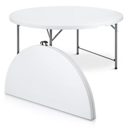 Magshion 5.5FT Round Folding Table, Heavy Duty Plastic Portable Round Table, Indoor Outdoor Foldable Dining Table with Handle, Grey