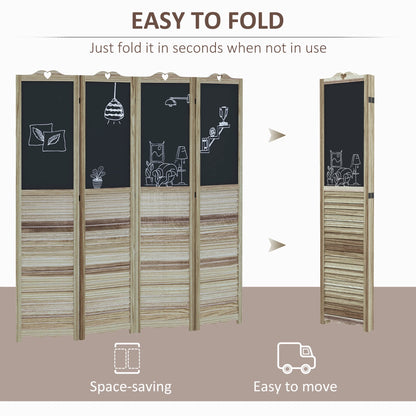 HOMCOM 5.5' 4 Panel Room Divider, Indoor Privacy Screens for Home, Brown