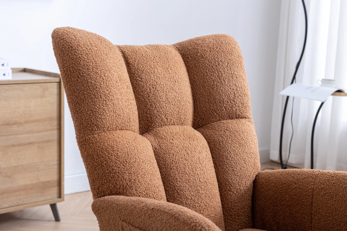 Rocking Chair Nursery,Teddy Upholstered Glider Rocker with High Backrest,Modern Rocking Accent Chairs Glider Recliner for Living Room, Nursery, Bedroom,White
