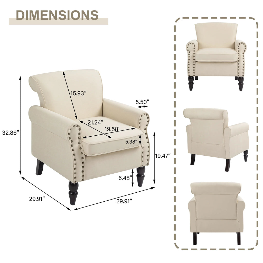 DREAMSIDEA Accent Chairs Upholstered Pattern Morden Armchair Comfy Linen Fabric Single Sofa for Living Room, Pattern White