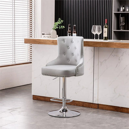 Alexent  2PCS Swivel Bar Stools, High Back, Button Tufted, Silver Footrest and Nailhead Trim Swivel Bar Chairs for Kitchen, Bar Velvet Upholstered Bar Stools, Dark Blue