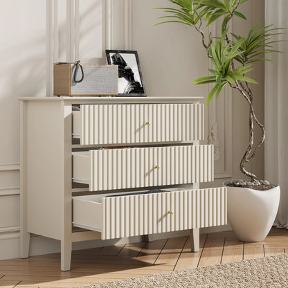 May Color Large White 3 Drawer Dresser Set of 2 with Fluted Panel, Modern Chest of Drawers with Silent Slide Drawers, Wood Accent Nightstand with Storage for Bedroom Living Room, Hallway