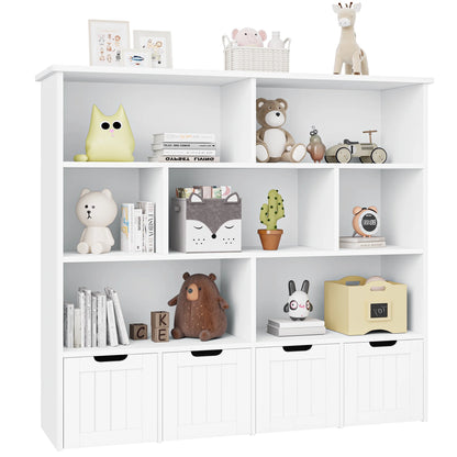 Homfa 7 Cube Toy Storage Organizer, Kids Geometric Bookcase and Bookshelf with 4 Drawers, White