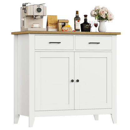 Homfa Entryway Cabinet, Kitchen Storage Cabinet, Farmhouse Buffet Sideboard with 2 Drawers and 2 Doors,Coffee Bar with Storage for Dining Room Living Room,White