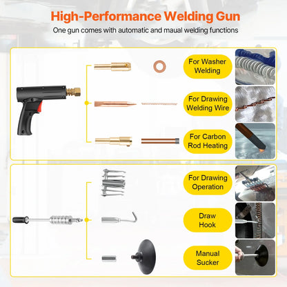VEVOR Stud Welder Dent Repair Kit, 110V Spot Welding Machine with Slide Hammer Dent Puller, Professional Dent Removal Kit for Auto Body Dent Repair