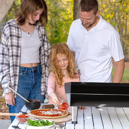 Deco Chef Outdoor Gas Pizza Oven, Portable Collapsable Design, Hassle-Free Self-Rotating Baking Stone, Black
