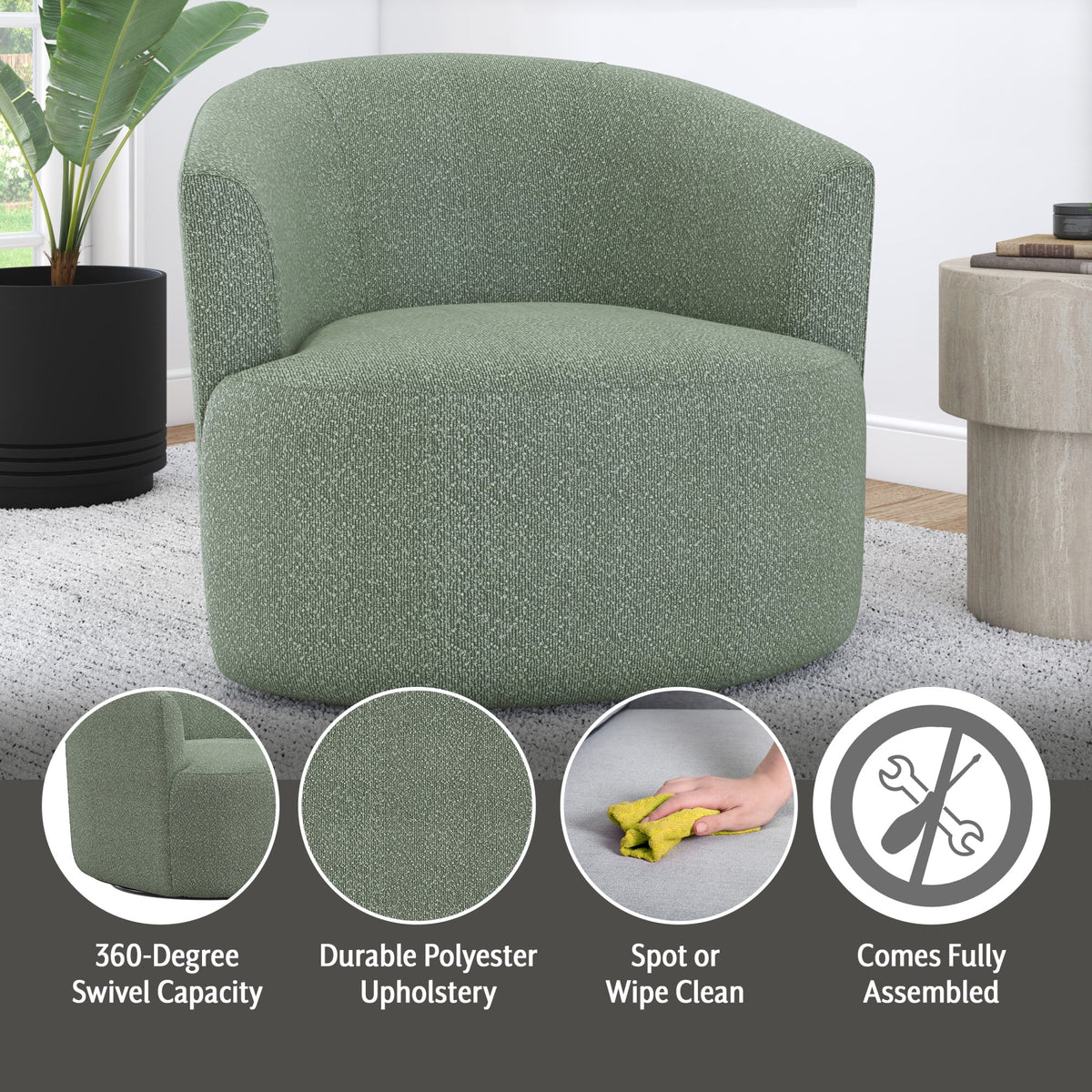 Mainstays Boucle Swivel Accent Chair, Taupe