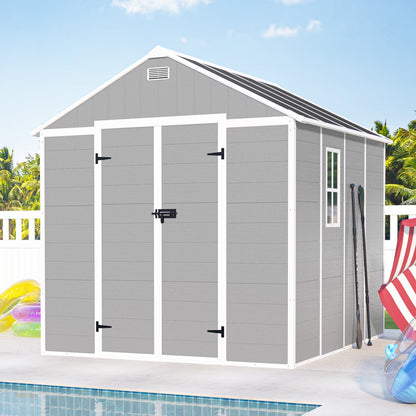 Seizeen Shed and Outdoor Storage, 41 Cu.Ft Small Outdoor Resin Shed with 3 Doors & Floor, 306GAL Deck Box Waterproof Plastic Tool Storage Shed for Cushion Lawn Mower Garbage Cans