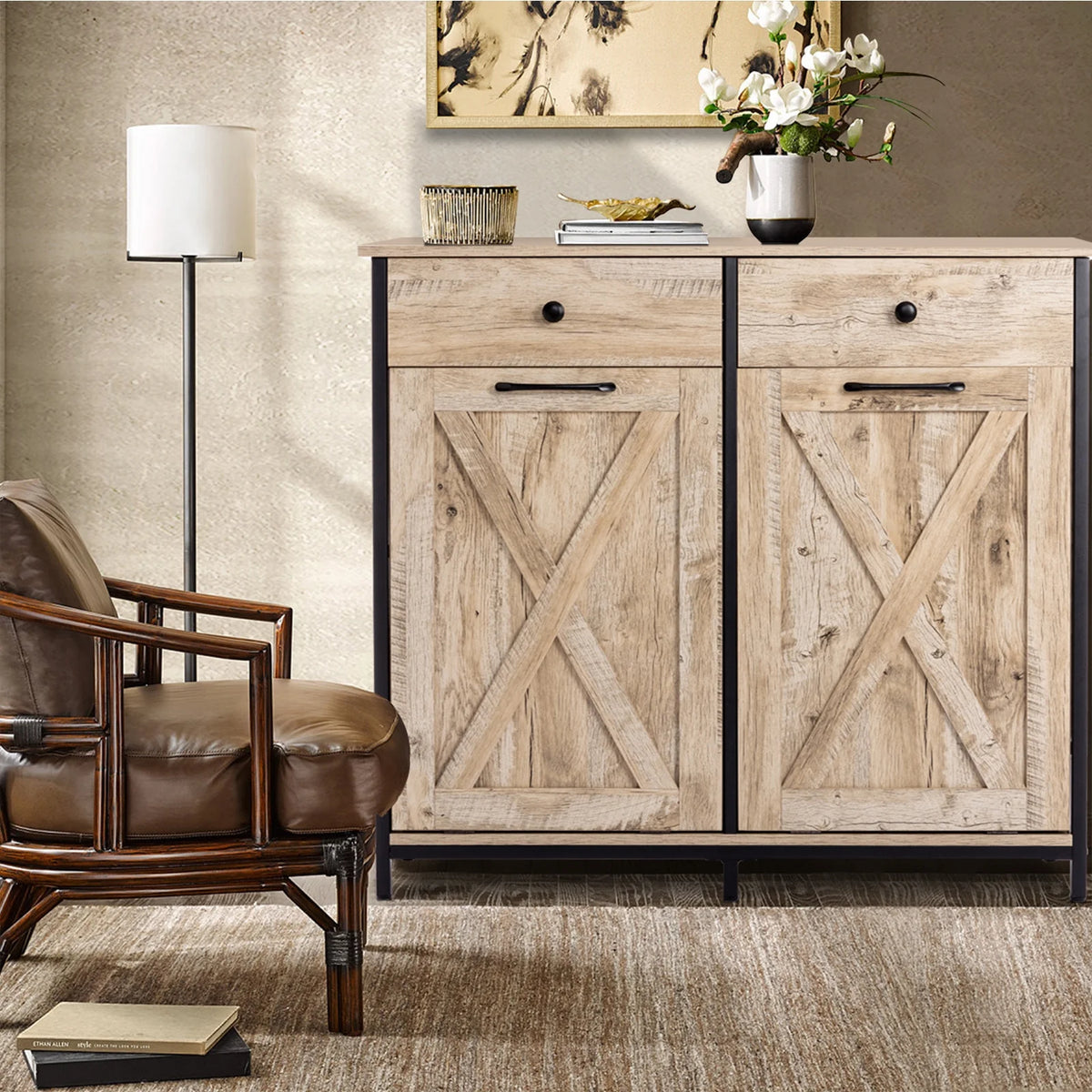Eclife 20 Gallons Double Tilt Out Trash Cabinet Wood Tabletop, Upgrade Gray, WB010GY