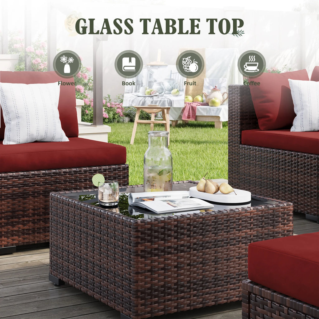 7 Pieces Patio Conversation Set, Outdoor Sectional PE Rattan Wicker Furniture Seat,Dark Gray