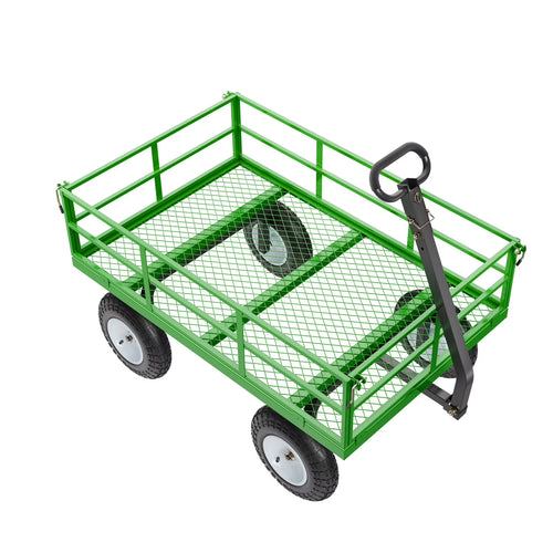 KFFKFF Mesh Steel Garden Cart 1200 Lbs, 43.3 x 29.5 " Heavy Duty Utility Wagon Cart, Pullable Metal Garden Trolley with 13' All Terrain Tires, Removable Mesh Sides, 180��Swiveling Handle (Green)