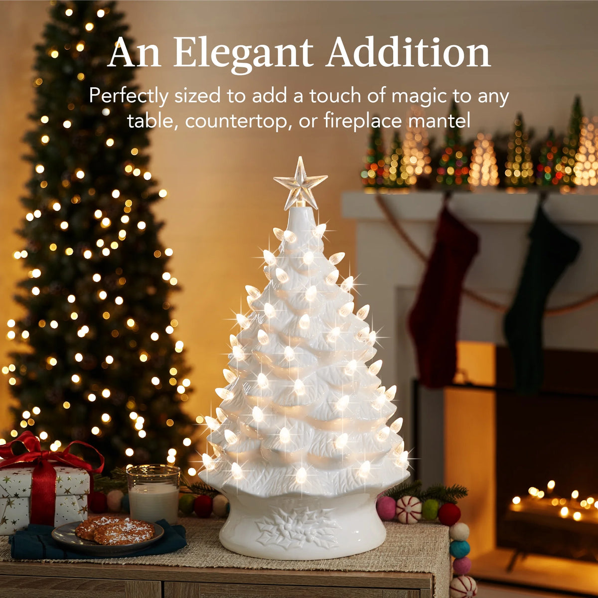 Best Choice Products 24in X-Large Pre-Lit Ceramic Christmas Tree Decor w/ 74 Multicolor Bulbs, LED Light - Green