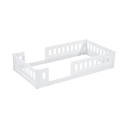 Euroco Wood Twin Size Platform Bed with Guardrail for Toddler and Kids