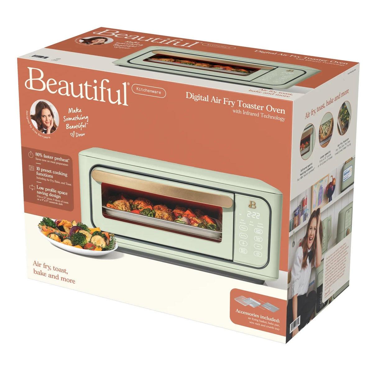 Beautiful Infrared Air Fryer Toaster Oven, 9-Slice, 1800 W, White Icing by Drew Barrymore