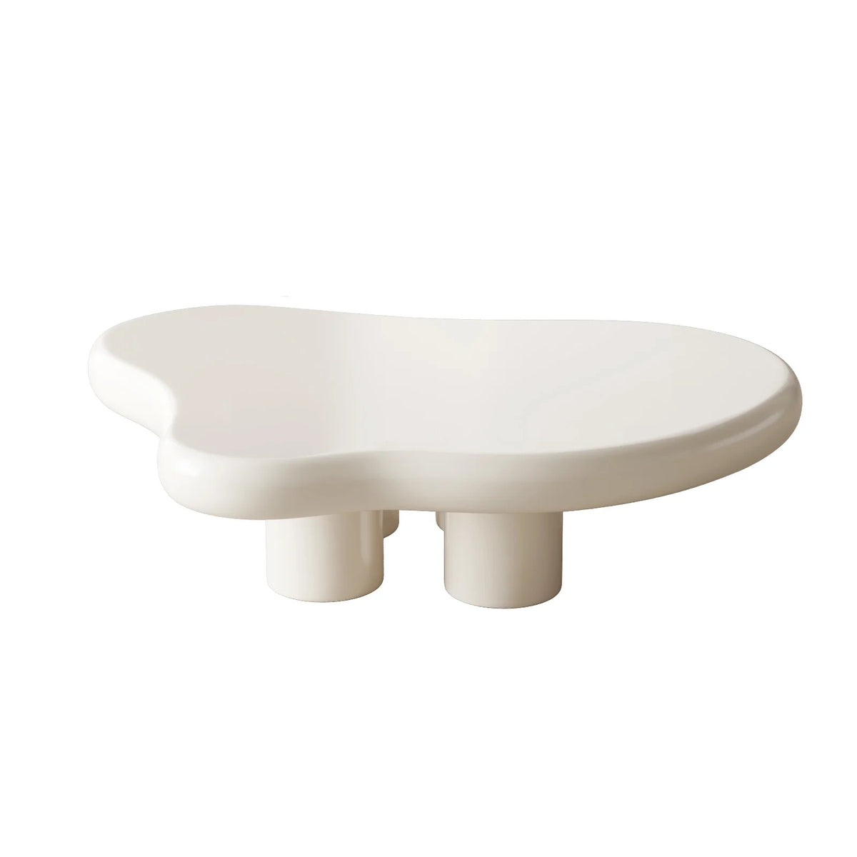 Guyii Cream White Coffee Table with 4 Legs, Irregular Side Table, Modern Wood Tea Table for Living Room, Apartment, Office