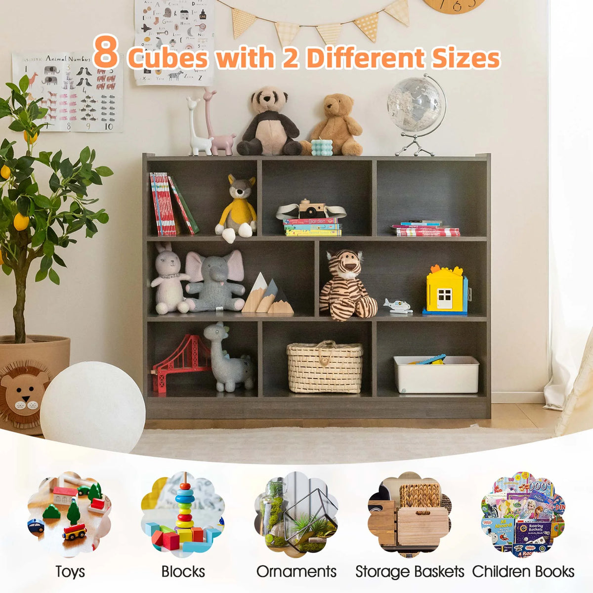 Costway 3-tier Open Bookcase 8-Cube Floor Standing Storage Shelves Display Cabinet White
