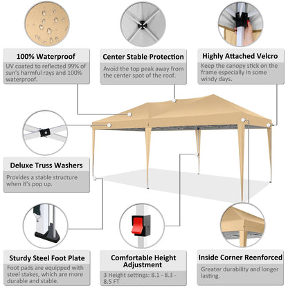 SANOPY 10'x10' EZ Pop Up Canopy Tent Outdoor Party Instant Shelter Portable Folding Beach Canopy with 4 Sandbag & Carrying Bag, Black